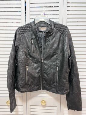 Stylish Black Vegan Leather Moto Jacket - Women